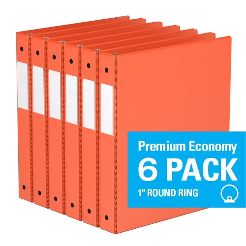 DAVIS GROUP  Premium Economy Round Ring Binder, 6 Pack, 1"- In Orange