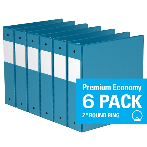 DAVIS GROUP  Premium Economy Round Ring Binder, 6 Pack, 2" - Turquoise In Blue