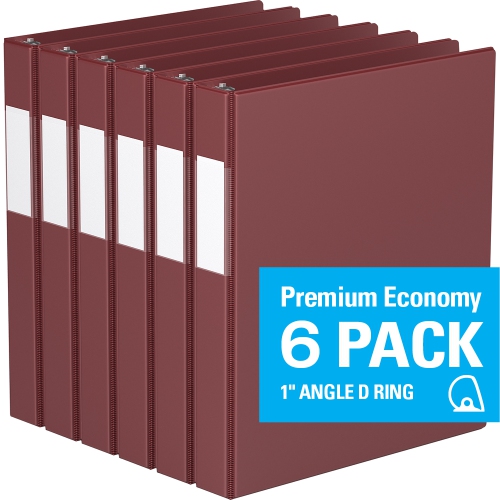DAVIS GROUP  Premium Economy D Ring Binder, 6 Pack, 1" - In Burgundy