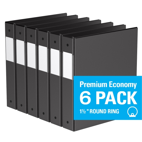 DAVIS GROUP  Premium Economy Round Ring Binder, 6 Pack, 1.5" - In Black