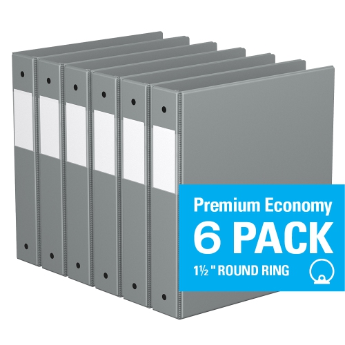 Davis Group Premium Economy Round Ring Binder, 6 Pack, 1.5" - Grey