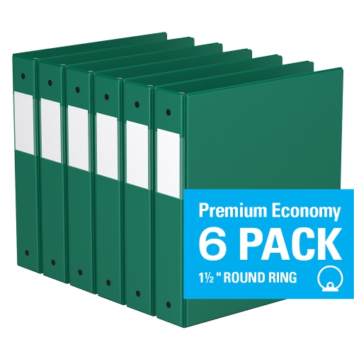 DAVIS GROUP  Premium Economy Round Ring Binder, 6 Pack, 1.5" - In Green