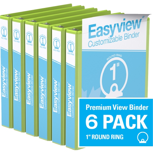 Davis Group Easyview® Premium Round Ring Customizable View Binder, 6 Pack, 1" - Lime Green