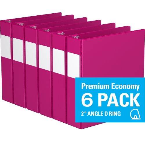 Davis Group Premium Economy D Ring Binder, 6 Pack, 2" - Pink