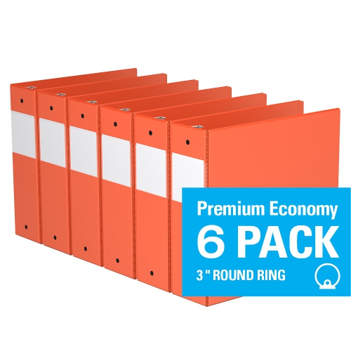 DAVIS GROUP  Premium Economy Round Ring Binder, 6 Pack, 3" - In Orange
