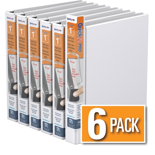 Davis Group Davis Group QuickFit® Pro Heavy Duty Single Touch Pin-Lock® View Binder, 6 Pack, 1" - White