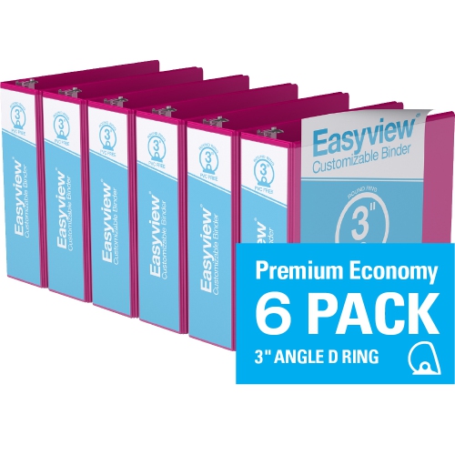 Davis Group Easyview® Premium Round Ring Customizable View Binder, 6 Pack, 3" - Pink 3"