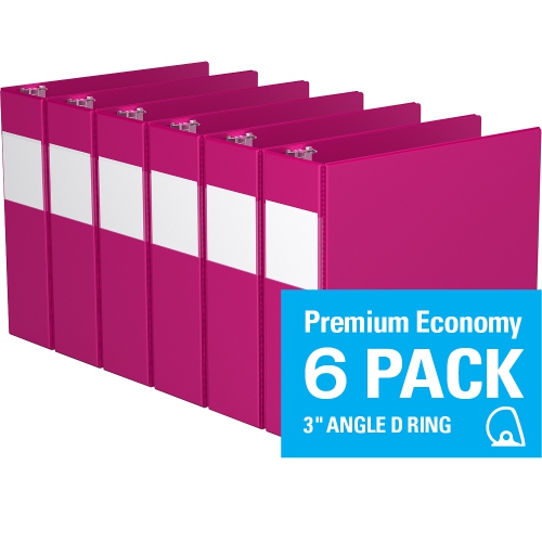 Davis Group Premium Economy D Ring Binder, 6 Pack, 3" - Pink