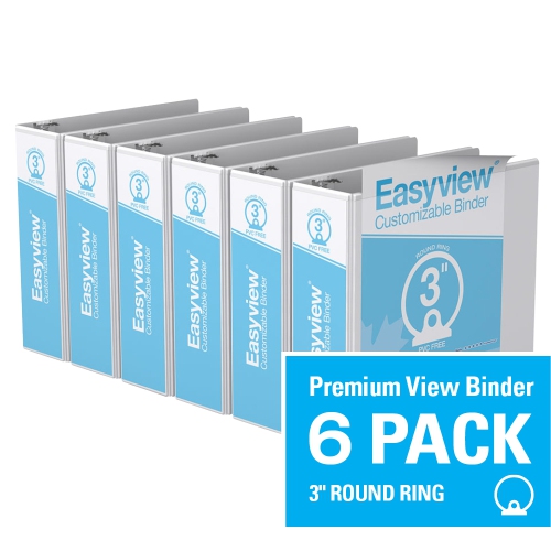 Davis Group Easyview® Premium Round Ring Customizable View Binder, 6 Pack, 3" - White