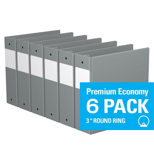 Davis Group Premium Economy Round Ring Binder, 6 Pack, 3" - Grey