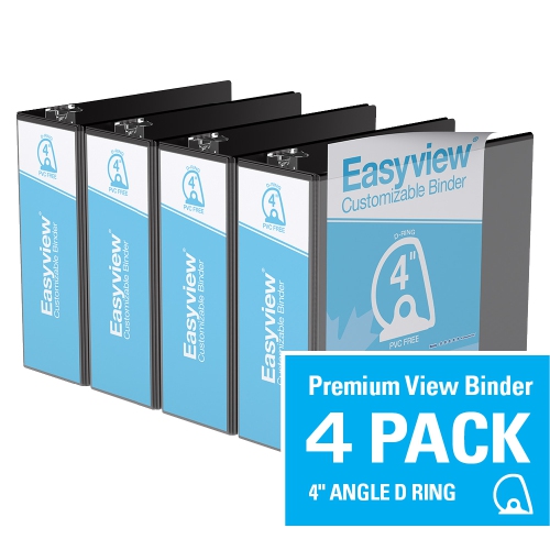 Davis Group Easyview® Premium D Ring Customizable View Binder, 4 Pack, 4" - Black