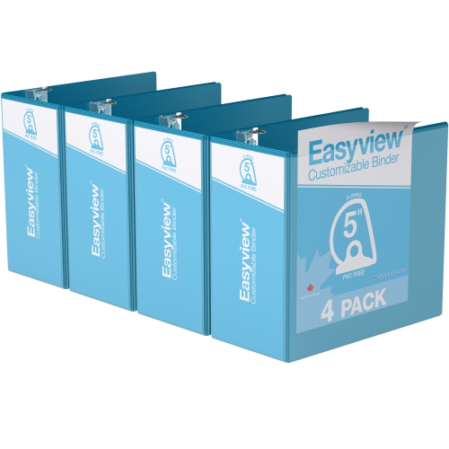 Davis Group Easyview® Premium D Ring Customizable View Binder, 4 Pack, 5" - Turquoise Blue