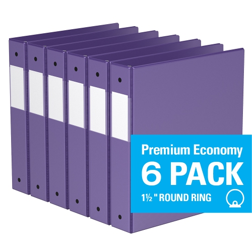 Davis Group Premium Economy Round Ring Binder, 6 Pack, 1.5" - Purple