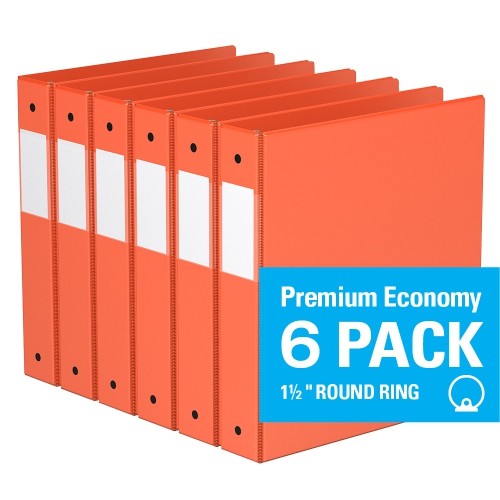 Davis Group Premium Economy Round Ring Binder, 6 Pack, 1.5" - Orange