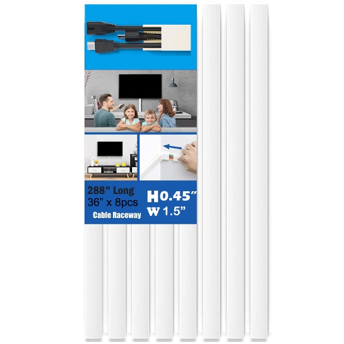 HYFAI Cable Concealer 288" Cord Cover Cable Management Raceway Hiding Wires in Home and Office 8 X L36"XW1.5"XH0.45" White