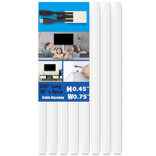 HYFAI Cable Concealer 288" Cord Cover Cable Management Raceway Hiding Wires in Home and Office 8 X L36"XW0.75"XH0.45" White