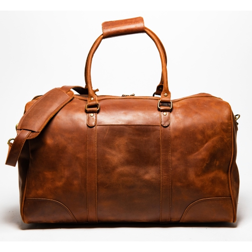 HIDES Tourist Unisex Weekender Leather Travel Gym Duffle Bag 23", Saddle Brown