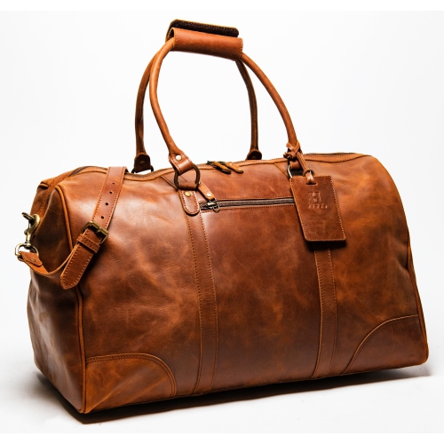 HIDES Tourist Unisex Weekender Leather Travel Gym Duffle Bag 23", Saddle Brown