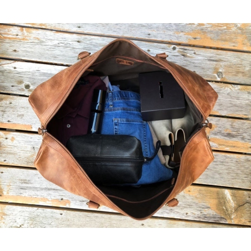 HIDES Tourist Unisex Weekender Leather Travel Gym Duffle Bag 23", Saddle Brown