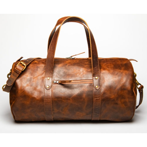 HIDES Travel Leather Gym Duffle Bag 20", Saddle Brown