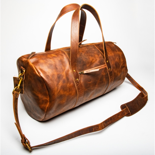 HIDES Travel Leather Gym Duffle Bag 20", Saddle Brown