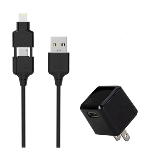 Chargeur mural 1 port 12w avec câble lightning/micro usb mfi vers usb-a 3ft noir
