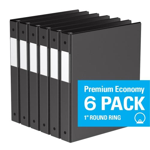 Davis Group Premium Economy Round Ring Binder, 6 Pack, 1- Black