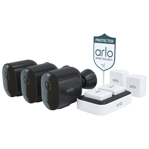 Arlo Pro 4 Spotlight Camera Security Bundle with 3 Wire-Free Indoor/Outdoor 2K Cameras - Black - Only at Best Buy