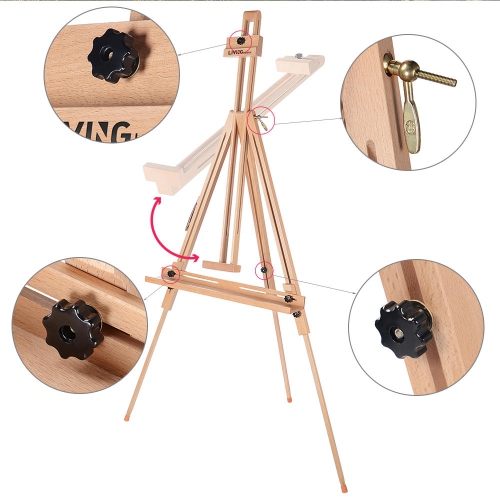 Chevalet de peinture en bois, trépied de plancher portatif pour peindre et afficher des oeuvres d’art, hauteur réglable de 51.2 à 74.8 po, peut