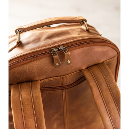 HIDES Rucksack Leather School Travel Laptop Backpack 17", Saddle Brown