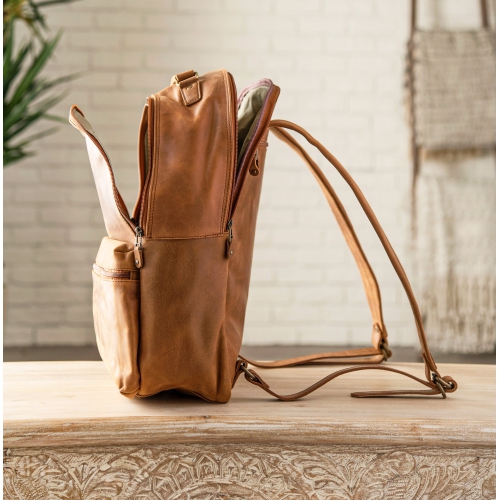 HIDES Rucksack Leather School Travel Laptop Backpack 17", Saddle Brown