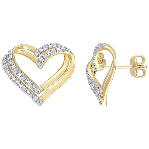 Amour Heart 0.2ctw White Round Diamond Stud Earrings in Yellow Silver