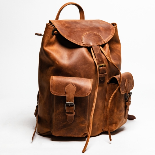 HIDES City Leather Rucksack Travel Backpack, Saddle Brown