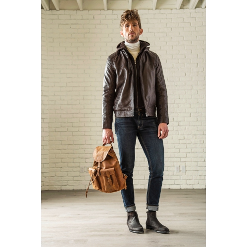 HIDES City Leather Rucksack Travel Backpack, Saddle Brown