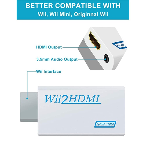 ISTAR – Câble de sortie HDMI haute vitesse pour Wii vers HDMI 1080p 3,5 mm compatible avec les téléviseurs HD Wii
