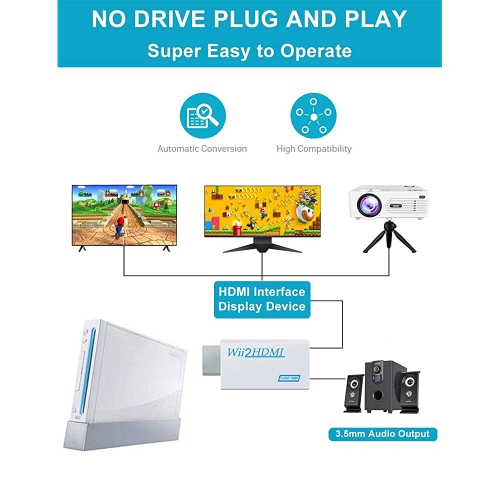 ISTAR – Câble de sortie HDMI haute vitesse pour Wii vers HDMI 1080p 3,5 mm compatible avec les téléviseurs HD Wii