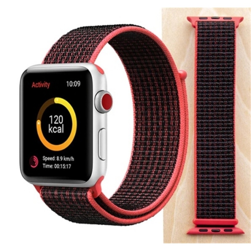 CSMART  Woven Nylon Sport Loop Replacement Band Strap for Apple Watch Iwatch Series 1 to 7 Se, 38MM 40MM 41MM With Black In Red