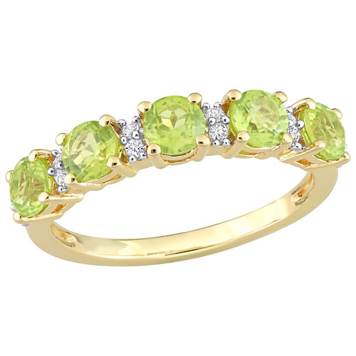 Amour Semi-Eternity Green Round Peridot Ring in Yellow Silver - Size 6
