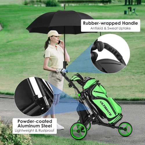 Gymax 3-Wheel Foldable Golf Push Pull Cart Trolley w/ Adjustable Handle