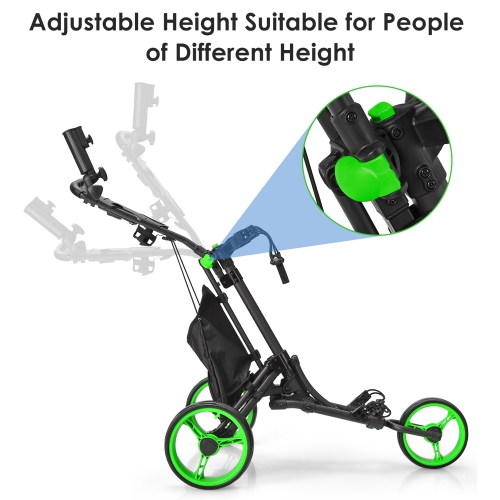 Gymax 3-Wheel Foldable Golf Push Pull Cart Trolley w/ Adjustable Handle