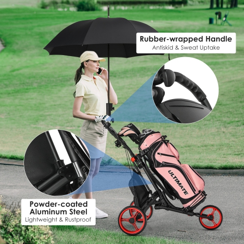 Gymax 3-Wheel Foldable Golf Push Pull Cart Trolley w/ Adjustable Handle