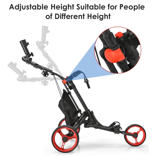 Gymax 3-Wheel Foldable Golf Push Pull Cart Trolley w/ Adjustable Handle