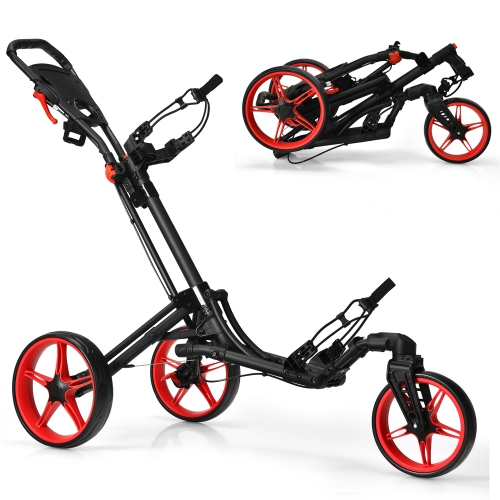 Gymax 3 Wheels Foldable Golf Push Pull Cart Trolley w/ Adjustable Handle Brake