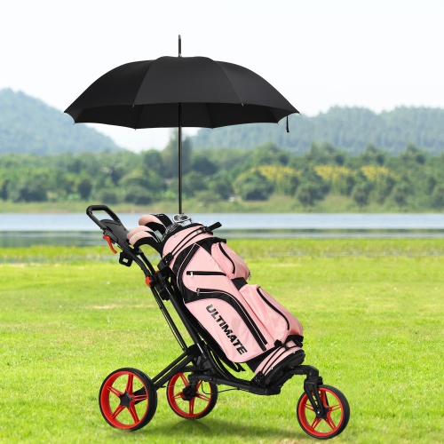 Gymax 3 Wheels Foldable Golf Push Pull Cart Trolley w/ Adjustable Handle Brake