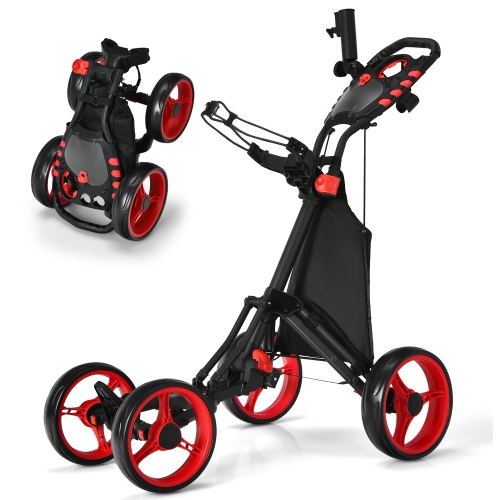 Gymax 4 Wheels Foldable Golf Push Pull Cart Trolley w/ Brake Waterproof Bag