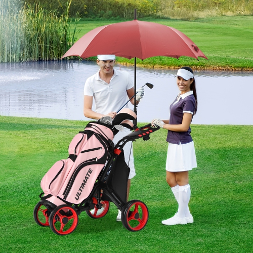 Gymax 4 Wheels Foldable Golf Push Pull Cart Trolley w/ Brake Waterproof Bag