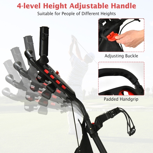 Gymax 4 Wheels Foldable Golf Push Pull Cart Trolley w/ Brake Waterproof Bag