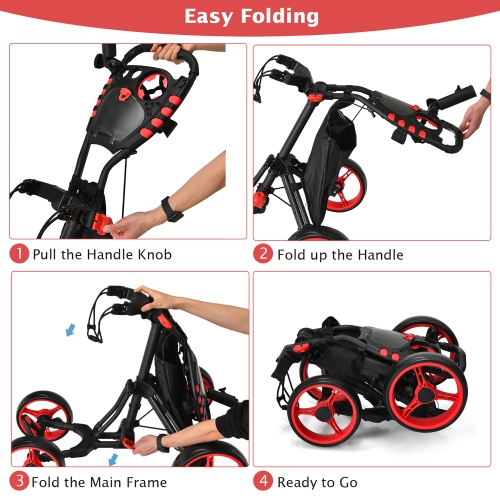 Gymax 4 Wheels Foldable Golf Push Pull Cart Trolley w/ Brake Waterproof Bag