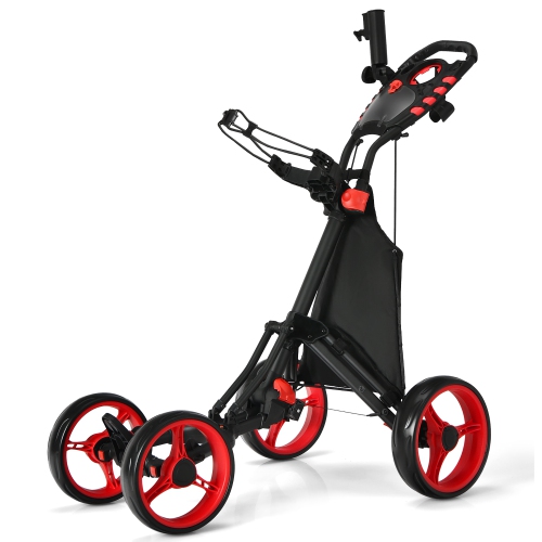 Gymax 4 Wheels Foldable Golf Push Pull Cart Trolley w/ Brake Waterproof Bag