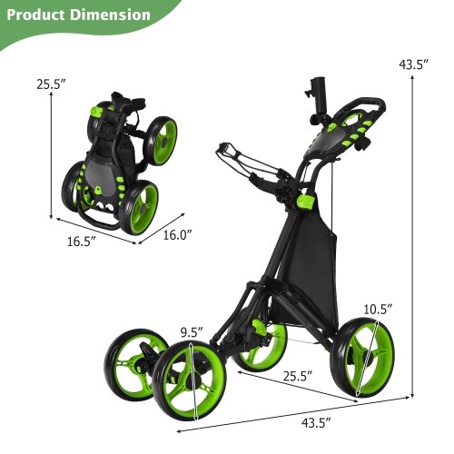 Chariot de golf repliable à 4 roues avec sac étanche au frein de Gymax